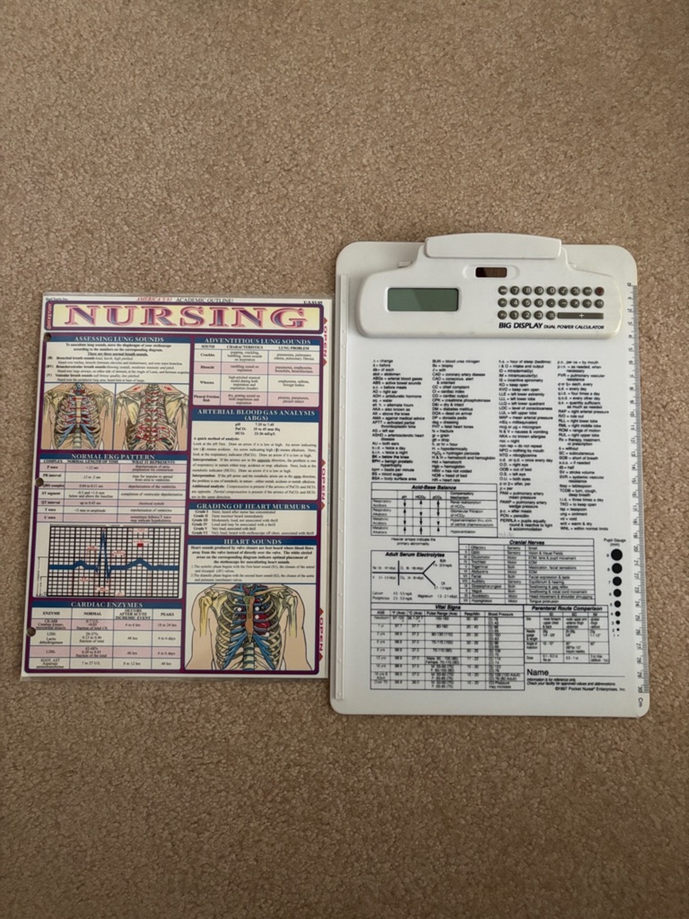 Pocket Nurse Imprinted Clipboard and Nursing Laminated Reference Chart